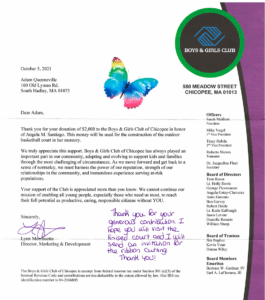 Chicopee Boys & Girls Club donation letter