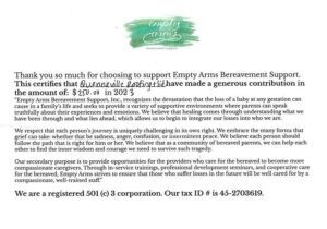 Empty Arms Bereavement Support donation letter