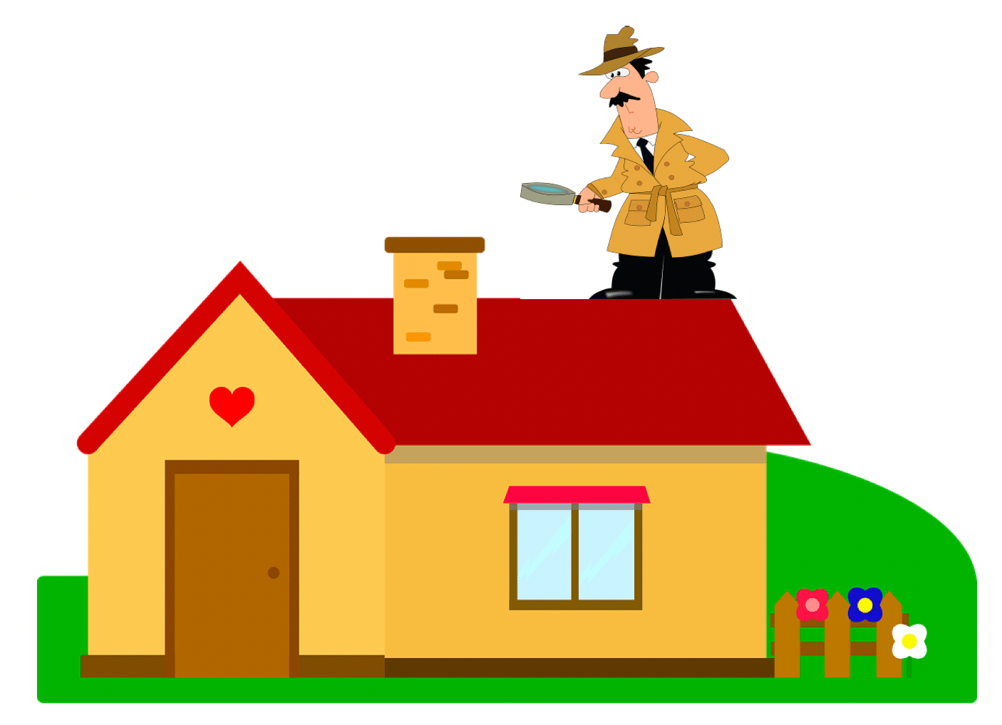 Illustration of a detective inspecting a roof