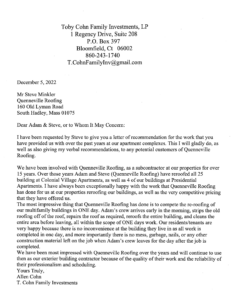 Referral letter from Toby Cohn Family Investments LP