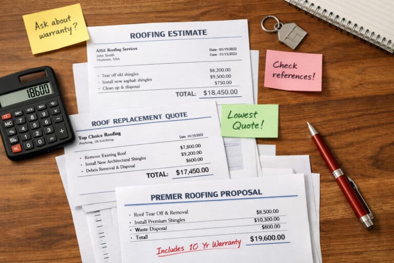 roofing estimate papers on desk