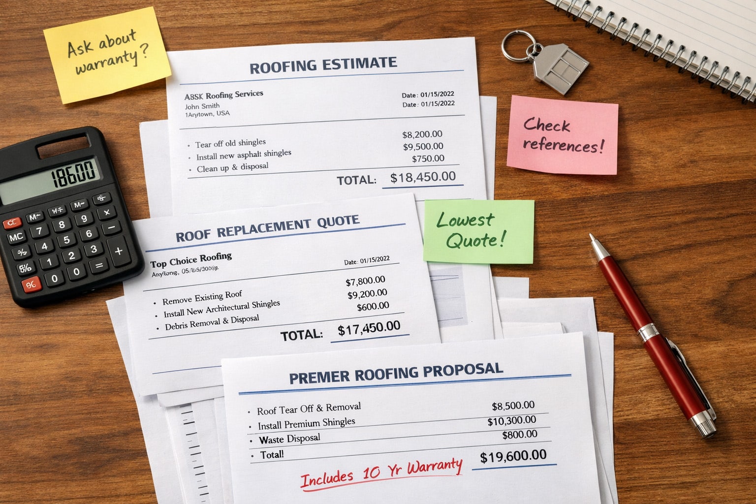 roofing estimate papers on desk